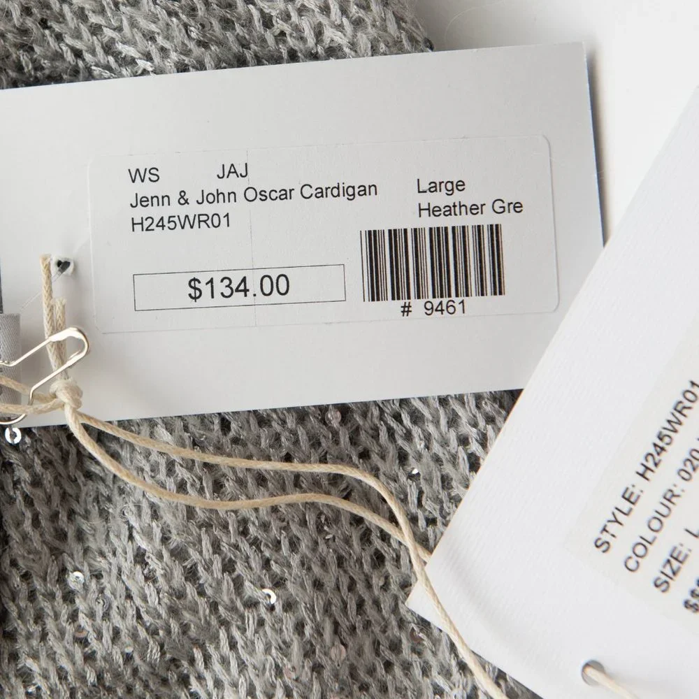 John & Jenn Oscar Cardigan Knit Sparkle Cardi Sequin Mohair Grey Size Large New - Picture 5 of 6